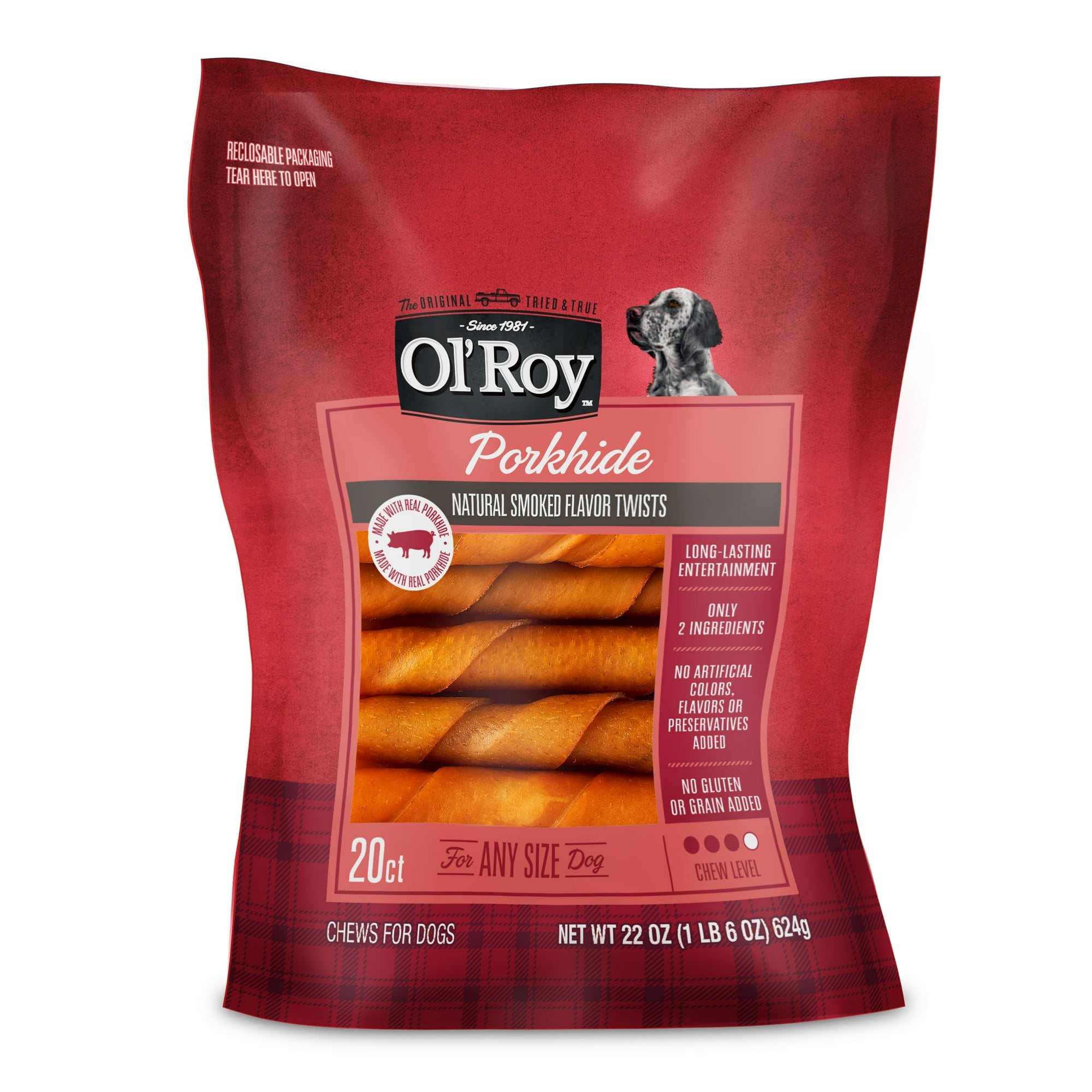 (2 pack) Ol' Roy Pork hide Natural Smoked Flavor Twists, 22 oz, 20 Count, Dry thumbnail 3